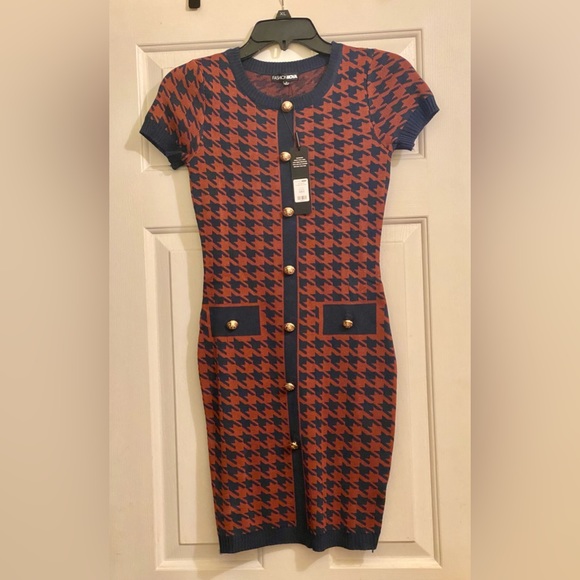 NYC Bound Sweater Mini Dress - Navy/Combo - Picture 2 of 6